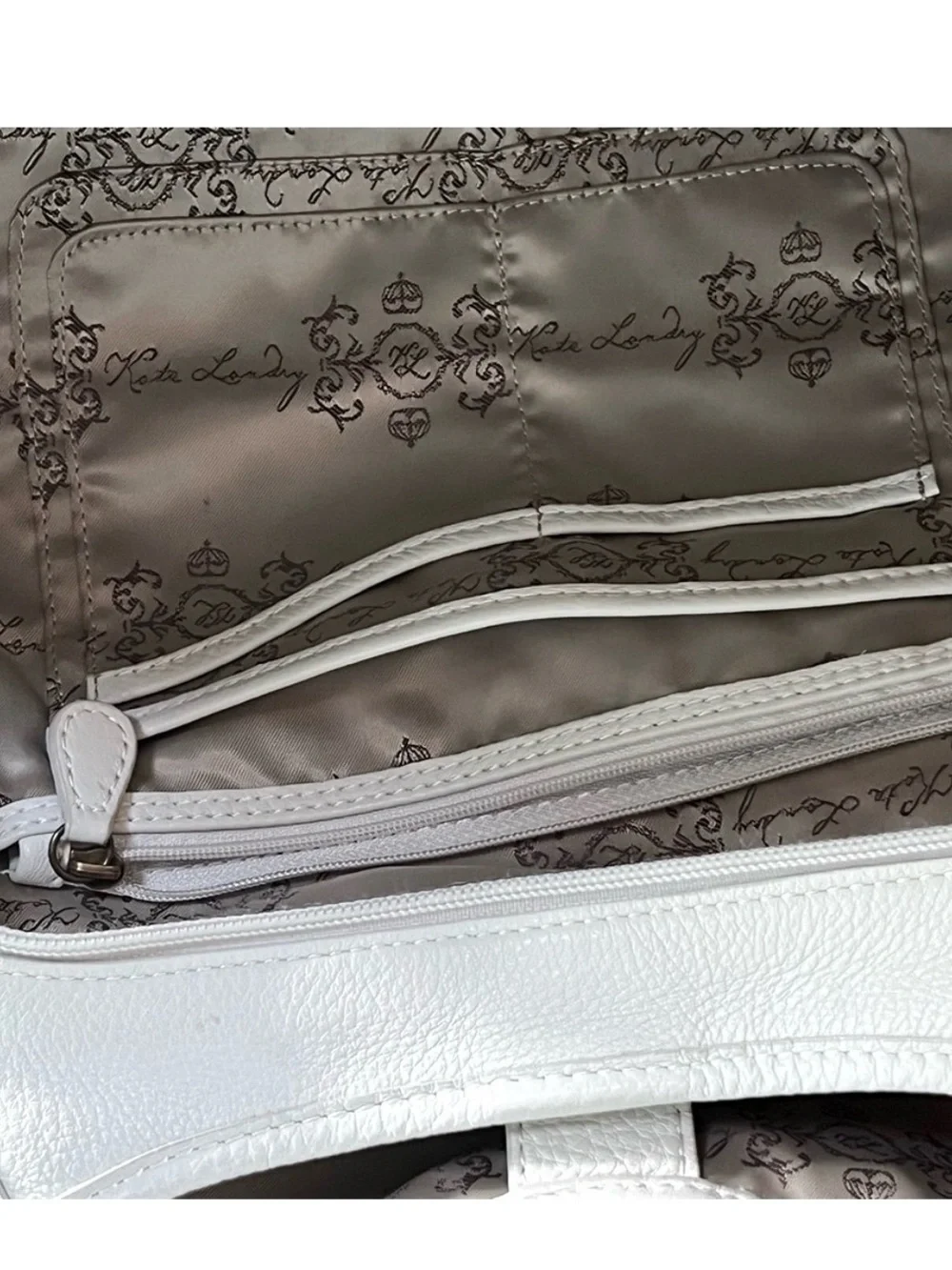 Kate Landry White Leather Studded Hobo Shoulder Bag Tweed Scallop Boho EUC